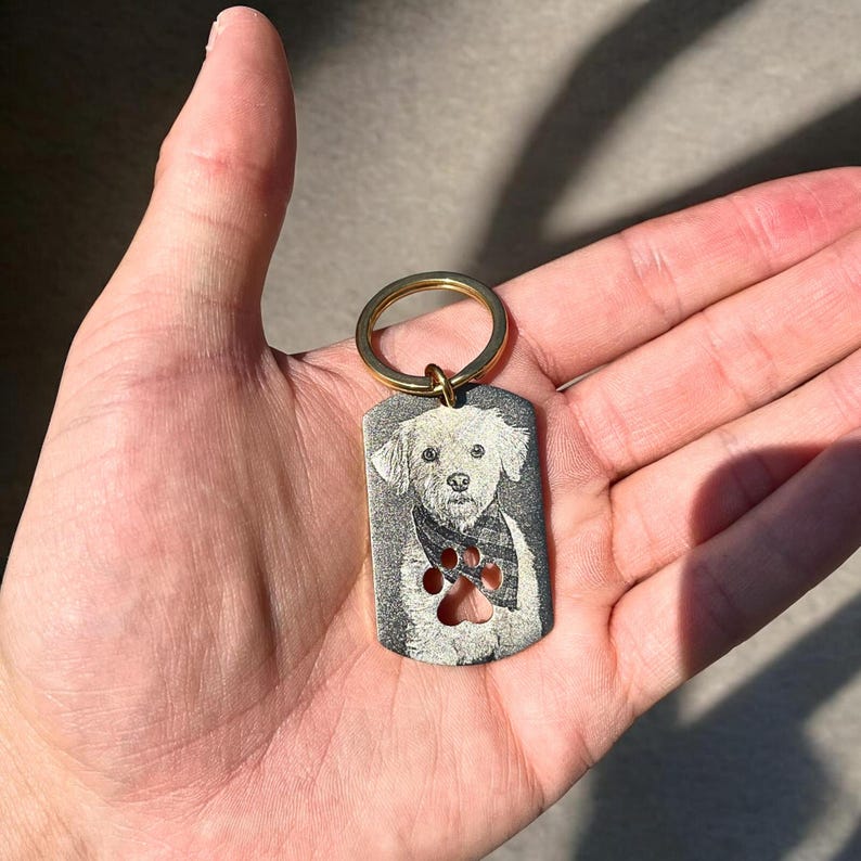 Personalised Pet Photo Keyring with Paw Cut Out | Photo Engraving | Pet Photo Engraved | Cat and Dog | Custom Name and Image Keychain
