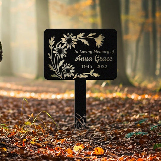 Custom Memorial Yard Sign, Flower Grave Marker, In Loving Memory Sign, Floral Memorial Garden Sign, Metal Tribute Stake for Cemetery, Garden