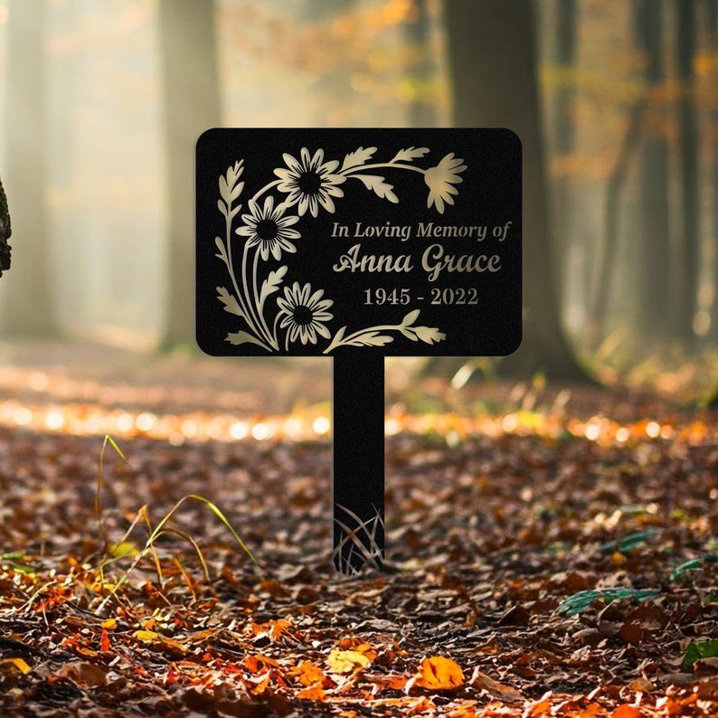 Custom Memorial Yard Sign, Flower Grave Marker, In Loving Memory Sign, Floral Memorial Garden Sign, Metal Tribute Stake for Cemetery, Garden