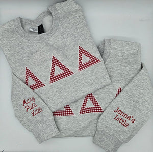 Gingham Sorority Letters Embroidered sweatshirt, t-shirt, hoodie. Delta Delta Delta, Chapter sweatshirt. Big Little shirts. Delta Gamma. il_794xN.6970334131_o11f.jpg