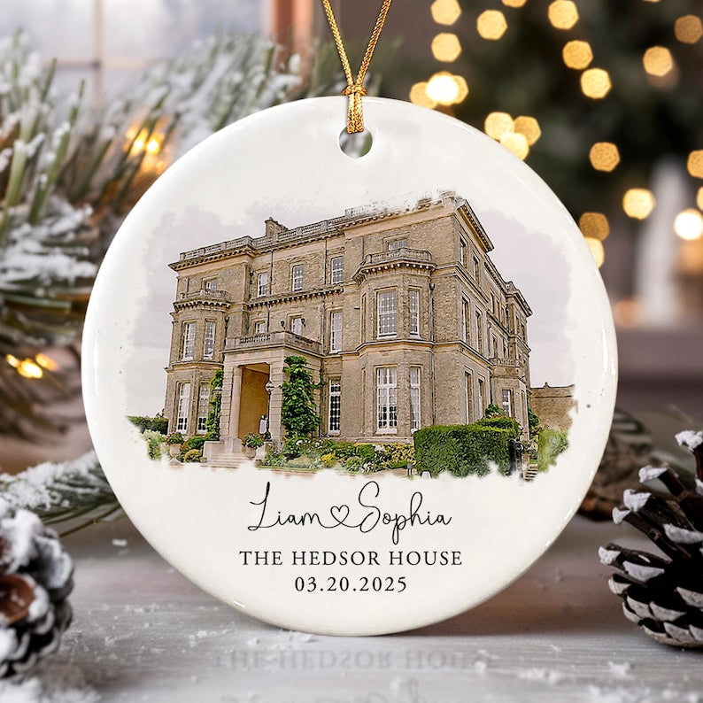 Personalized Wedding Venue Watercolor Ornament 2025, Wedding Ornament, Just Married Ornament, Wedding Gift For Couple, Newlywed Gift