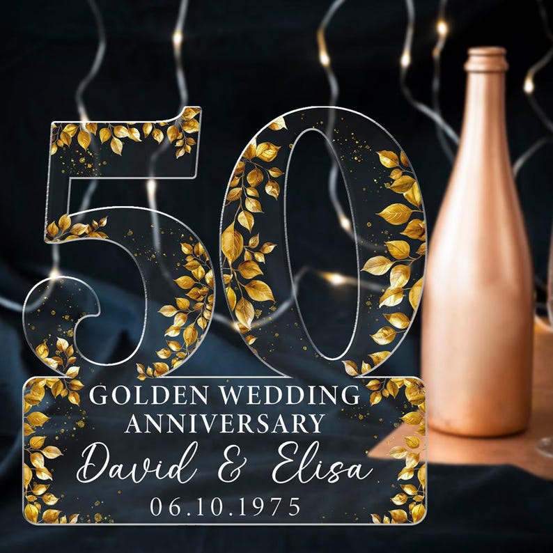 50th Golden Wedding Anniversary Acrylic Plaque Gift for Husband, Personalized Couple's Name and Date Golden Anniversary Gift,Gift for Couple
