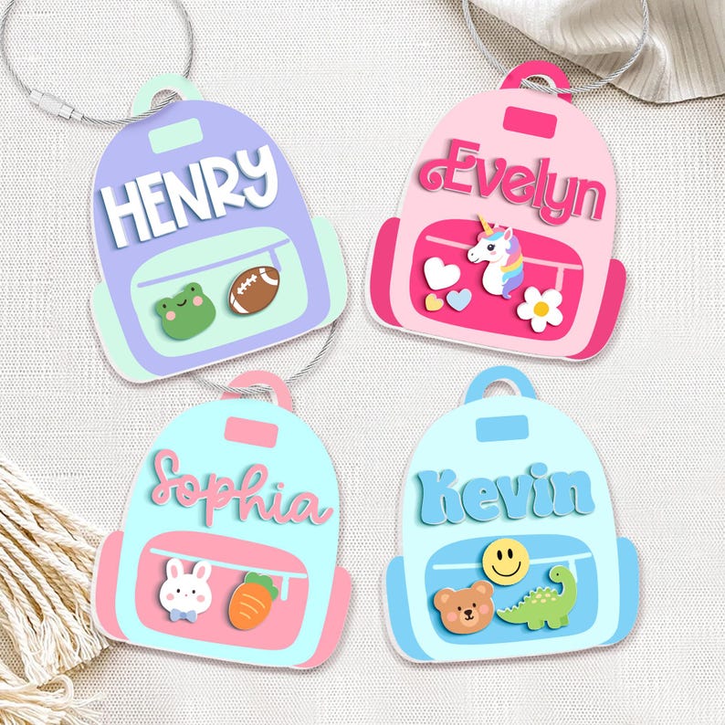 Personalized Back To School Kids Gift, Custom Kids Name Backpack Tag, Cute Backpack Alphabet Name Tag, First Day Of School Kids Bag Tag Gift