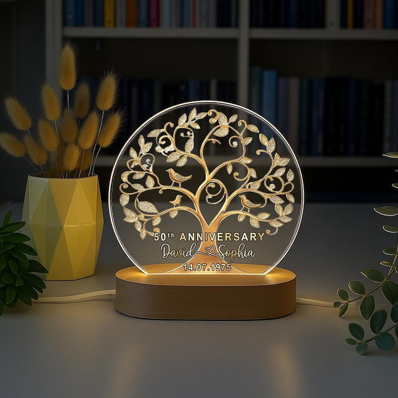 Personalized 50th Wedding Anniversary Night Light, 50th Wedding Anniversary Keepsake, 50th Golden Wedding Anniversary Gift, Husband Gift