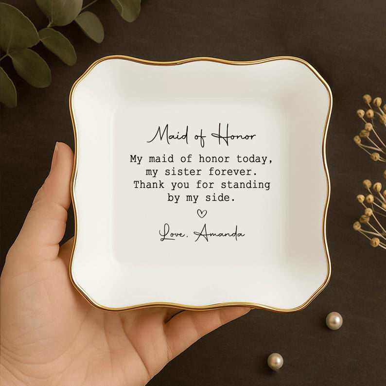 Personalized Maid of Honor Gift for Sister, Maid of Honor Ring Dish from Bride, Sister Wedding Gifts, MOH Jewelry Tray, Sister Jewelry Dish