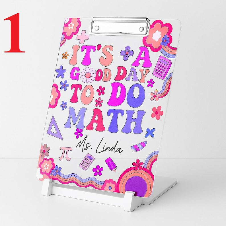 Personalized Math Teacher Clipboard Cute Acrylic School Gift Customized Classroom Accessory for Women Kids Back to School Supplies Ms Name