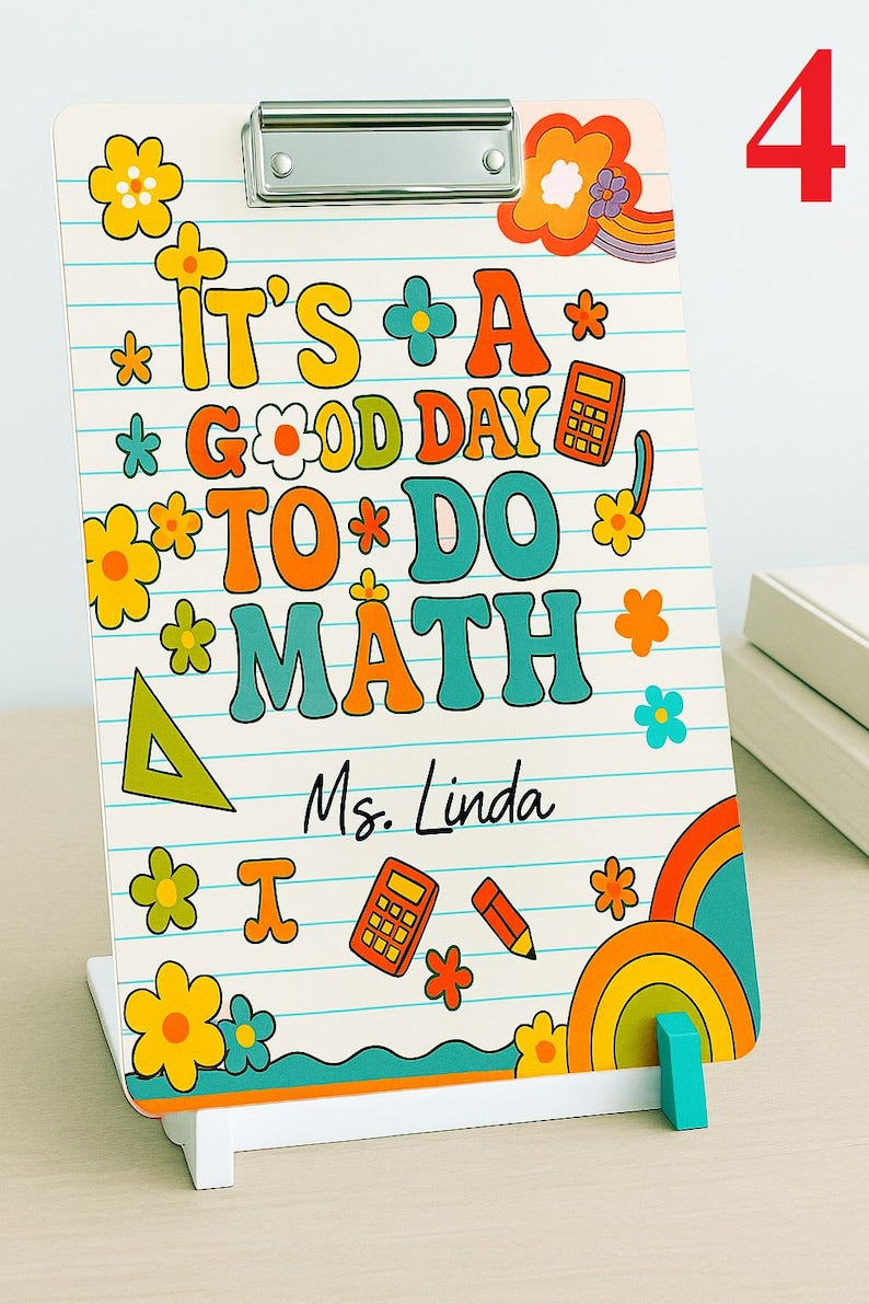 Personalized Math Teacher Clipboard Cute Acrylic School Gift Customized Classroom Accessory for Women Kids Back to School Supplies Ms Name