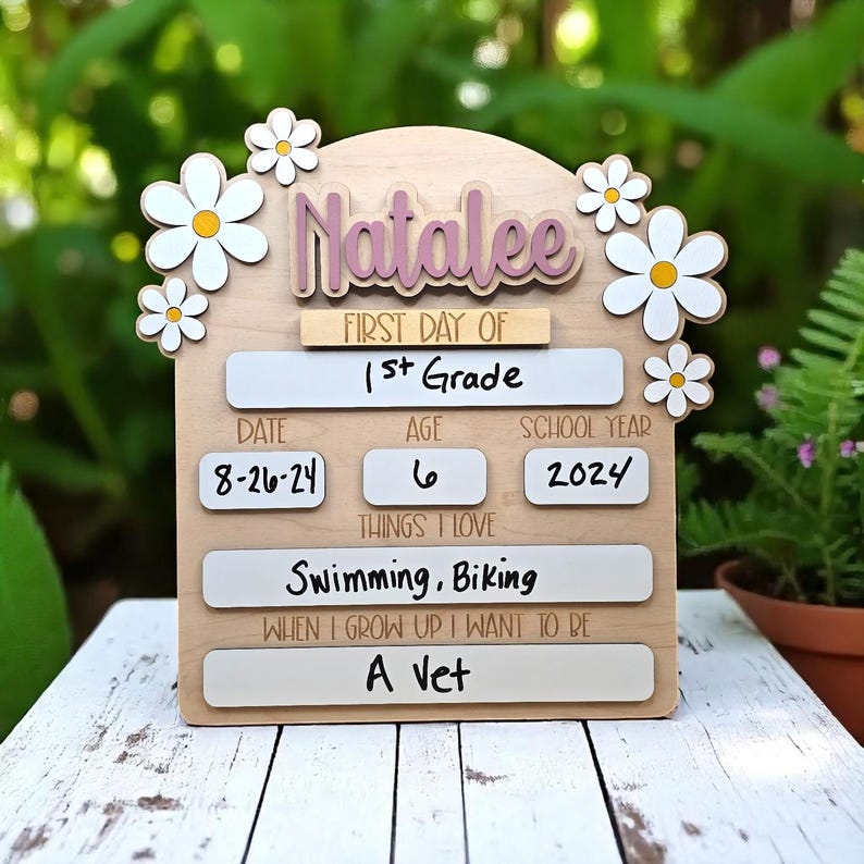 Personalized First Day of School Board, Daisy Name Sign, Photo Prop