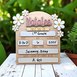 Personalized First Day of School Board, Daisy Name Sign, Photo Prop