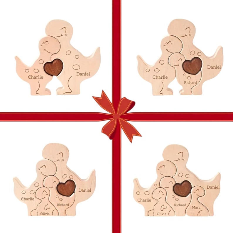 Personalized Dinosaur Family Puzzle, Custom Wooden Dino Gift, Kids Room or Nursery Decor, Baby Shower, Birthday or Family Christmas Gift