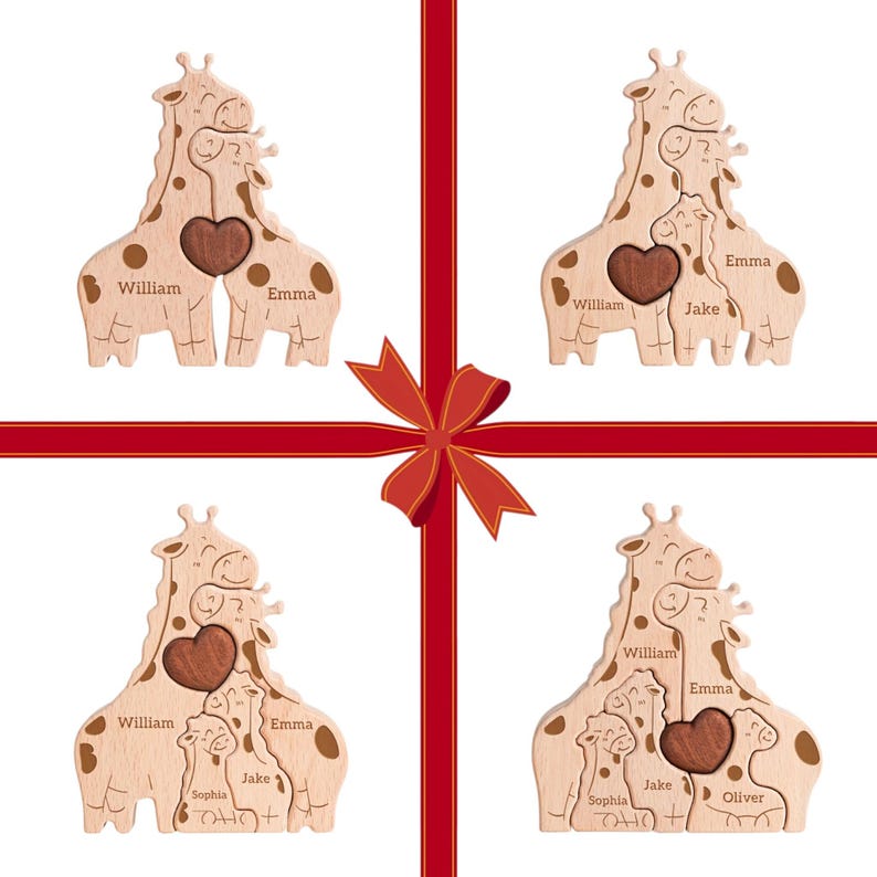 Personalized Giraffe Family Puzzle, Mothers Day Gift, Family Christmas Gift, Baby Shower, Family Of Four Gift, Giraffe Gifts, Nursery Decor