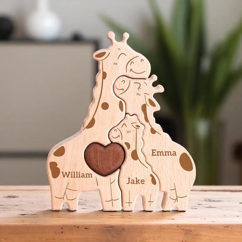 Personalized Giraffe Family Puzzle, Mothers Day Gift, Family Christmas Gift, Baby Shower, Family Of Four Gift, Giraffe Gifts, Nursery Decor