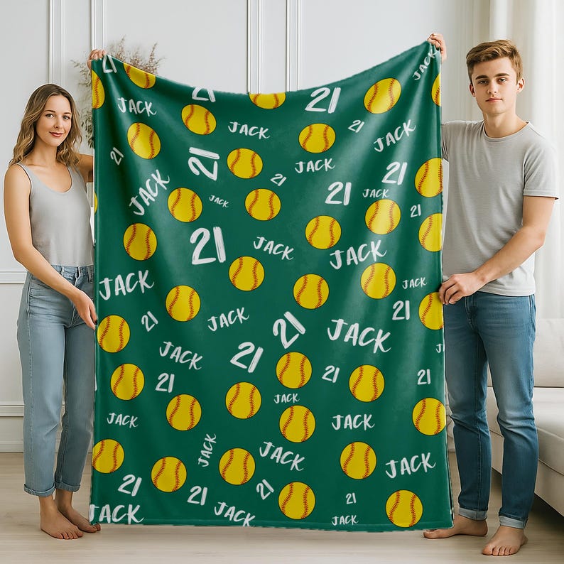 Personalized Softball Blanket: Custom Name & Number Team Gift