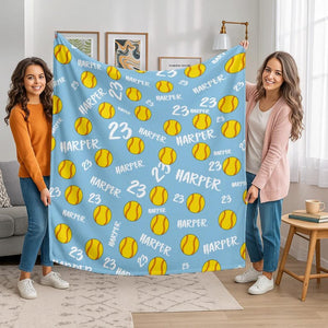 Personalized Softball Blanket: Custom Name & Number Team Gift