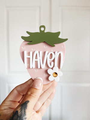 Strawberry Name Tag | Backpack Name Tag | Backpack Keychain | Diaper Bag Tag | Lunch Box Tag | Personalized Keychain | Kids Name Keychain
