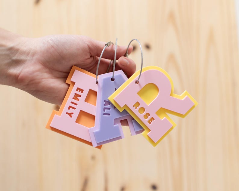 Personalized Varsity Letter Initial Name Gift Acrylic Bag Tag Keychain | Back To School, Kid's Gift, Custom Keychain