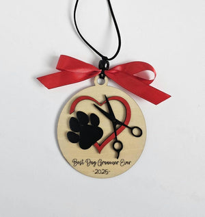 Best Dog Groomer Ever Ornament - Personalized Gift for Dog Lovers - Christmas Tree Decoration with Paw Print & Scissors Design