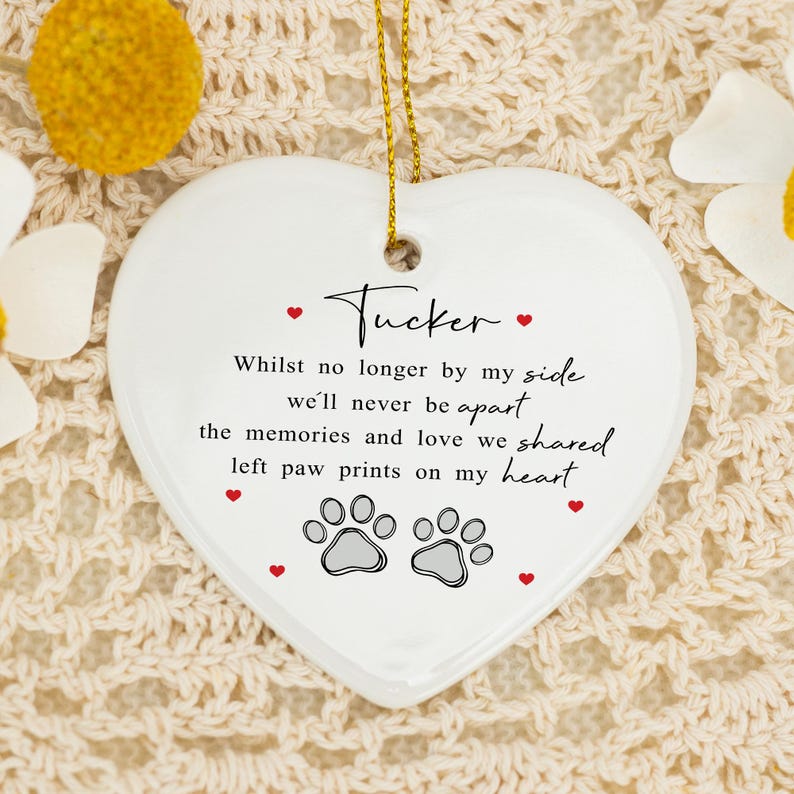 Dog Memorial Ornament, Pet Loss Sympathy Gift, In Loving Memory, Dog Cat Remembrance Gift, Paw Prints On My Heart, Pet Bereavement Keepsake