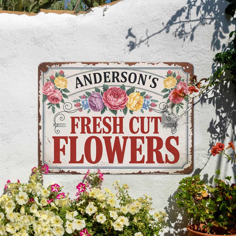 Personalized Vintage Flower Market Sign , Flower Farm Sign,Garden Flower Sign,Fresh Flower Stand Sign, Fresh Cut Flowers Sign