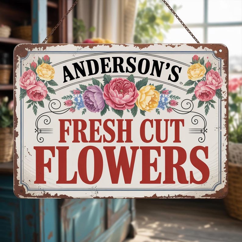 Personalized Vintage Flower Market Sign , Flower Farm Sign,Garden Flower Sign,Fresh Flower Stand Sign, Fresh Cut Flowers Sign