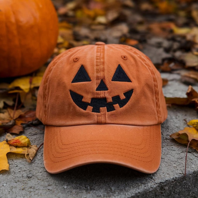 Jack-o-lantern Pumpkin Embroidered Baseball Hat, Spooky Season Embroidered Cap, Halloween Costumes Hat, Vintage Dad Cap, Halloween Gift il_794xN.6973620182_iicj.jpg