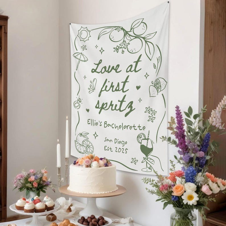 Custom Aperol Spritz Bachelorette Tapestry, Love At First Spritz Bridal Shower Banner, Aperol Spritz Party Decor, Lets Get Spritzy Backdrop