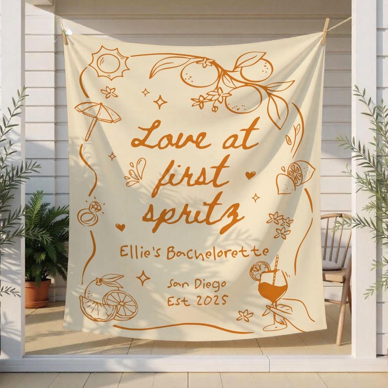 Custom Aperol Spritz Bachelorette Tapestry, Love At First Spritz Bridal Shower Banner, Aperol Spritz Party Decor, Lets Get Spritzy Backdrop