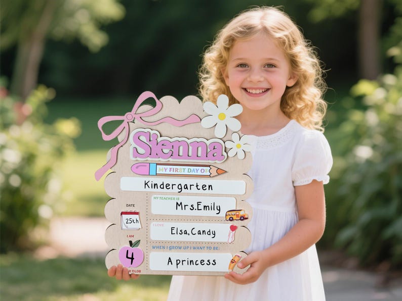 Custom First Day At School Sign, First&Last Day of School Interchangeable Sign,Personalized Wooden Board Gift,Kindergarten 1st Day of School