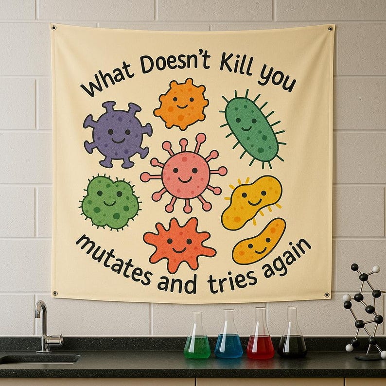 Funny Science Tapestry What Doesn t Kill You Mutates Back to School Classroom Decor STEM Teacher Gift Virus Poster Lab Wall Art