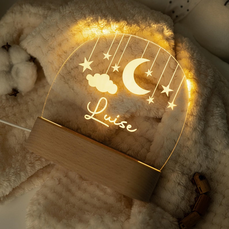 Custom Moon and Star Nightlight,Personalized Clouds Night Light with Name,Nursery Lamp,Baby Bedroom Night Light,Birthday Gifts for Baby
