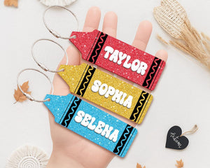 Custom Crayon Name Tag, Backpack Name Tag for Kids, Back To School Gifts, Lunchbox Tag, Custom Kids Name Tag, Keychain Bag Tag, Bag Charms