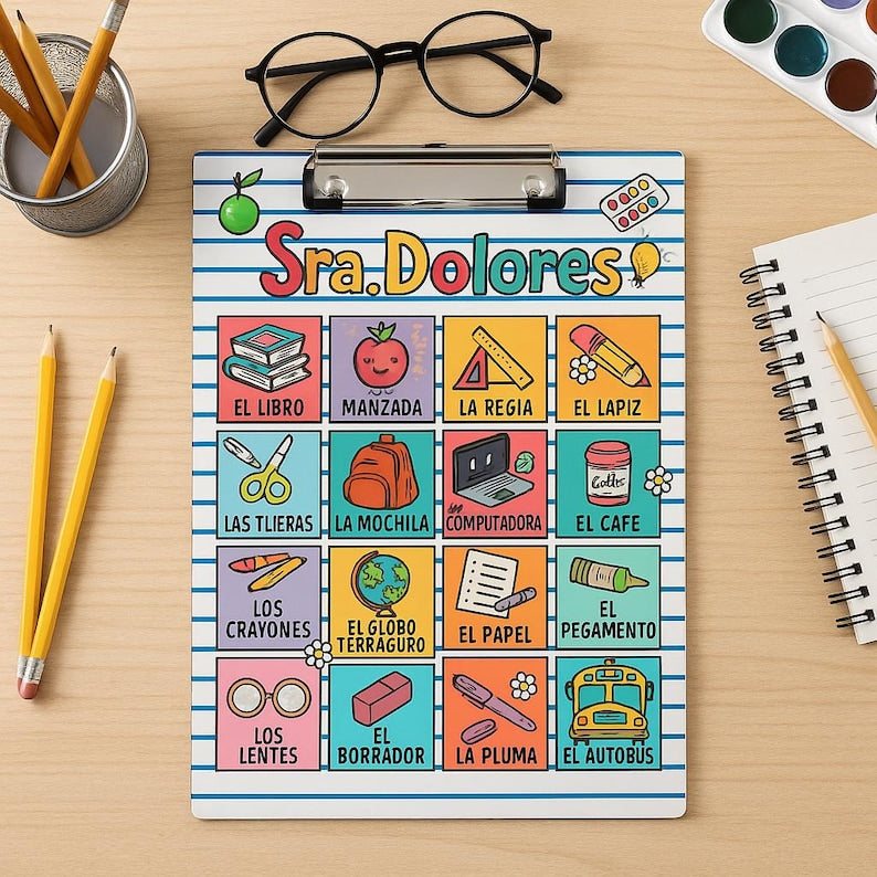 Personalized Spanish Teacher Clipboard Customized Acrylic School Supplies Design Gift for Classroom Educators Back to School or Teacher Desk