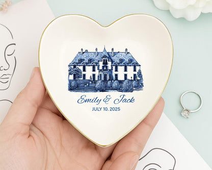 Personalized Wedding Venue Ring Dish, Couple Name & Date,Engagement Gift,Wedding Keepsake,Blue And White Gift,Bridal Shower Gift,Couple Gift