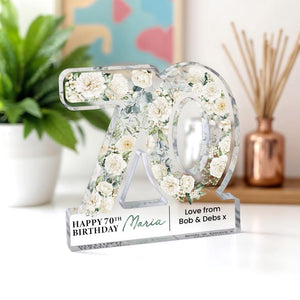Personalised 70th Birthday Gift Plaque, Happy 70th Birthday Gift For Her, 70th Birthday Gifts, Floral 70th Gift, Gift for Mum