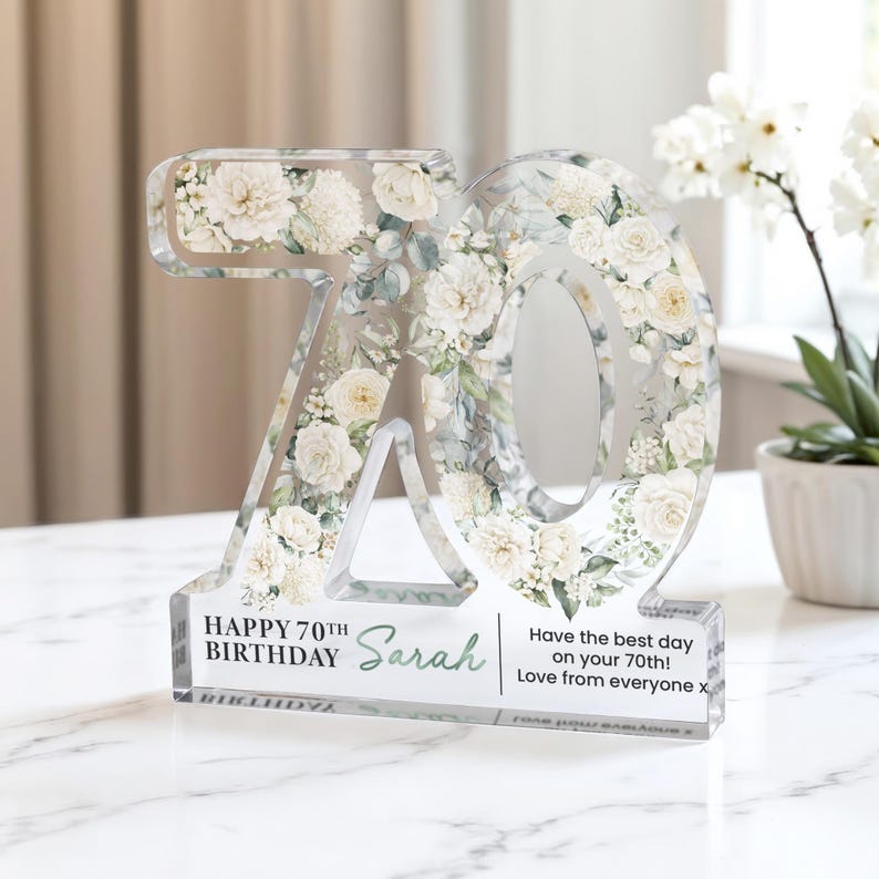 Personalised 70th Birthday Gift Plaque, Happy 70th Birthday Gift For Her, 70th Birthday Gifts, Floral 70th Gift, Gift for Mum