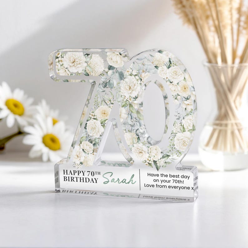 Personalised 70th Birthday Gift Plaque, Happy 70th Birthday Gift For Her, 70th Birthday Gifts, Floral 70th Gift, Gift for Mum