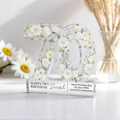 Personalised 70th Birthday Gift Plaque, Happy 70th Birthday Gift For Her, 70th Birthday Gifts, Floral 70th Gift, Gift for Mum