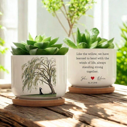 9th Anniversary Willow, 9th Anniversary Gift, Willow Tree 9 Year Anniversary Personalized Ceramic Pot, 9th Anniversary Gift for Her