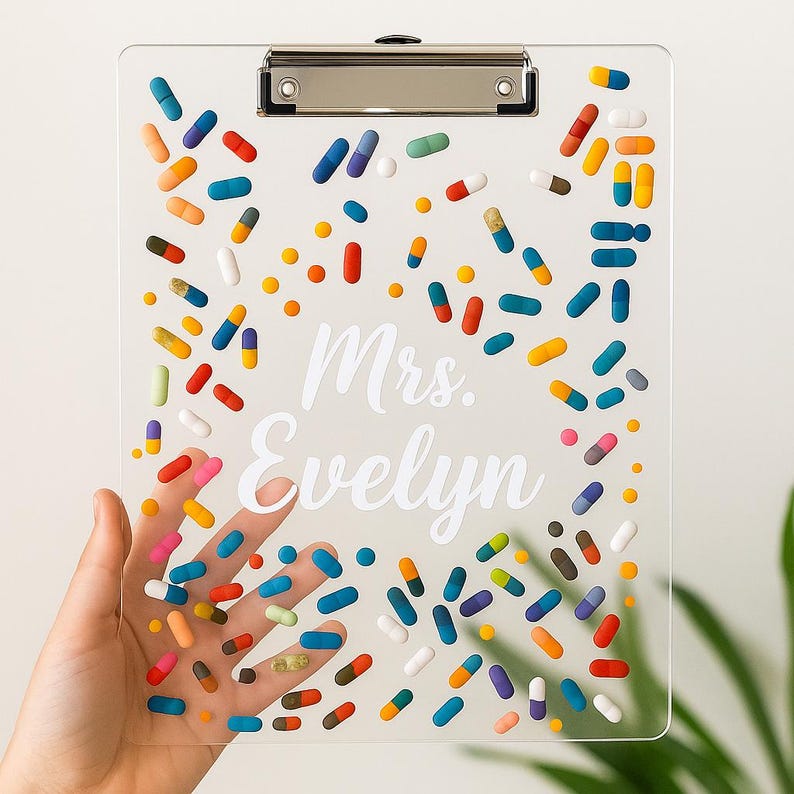 Personalized Pill Clipboard for Nurse Pharmacy Tech Medical Staff Gift Customized Name Board for Healthcare Worker Doctor RN CNA Office Use