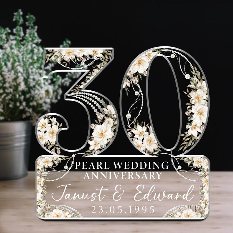 30th Wedding Anniversary Acrylic Plaque Gift for Husband, Personalized Couple's Name and Date Pearl Anniversary Gift, Gift for Couple