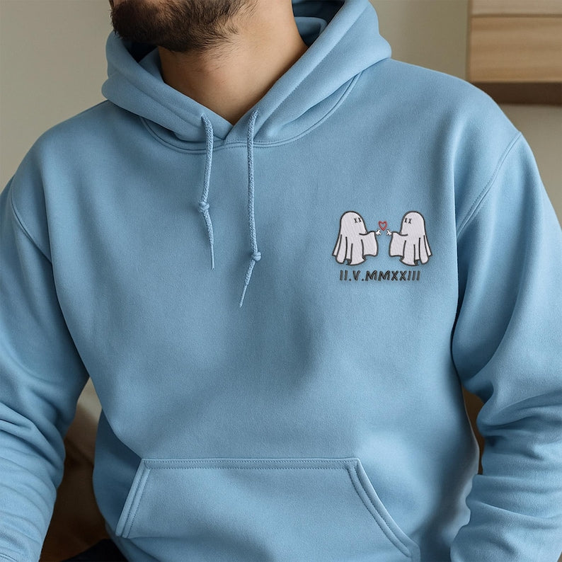 Personalized Ghost Couple Embroidered Hoodie Matching Halloween Hoodie with Custom Roman Numerals, Gift for Boyfriend or Girlfriend il_794xN.6976066542_ga7r.jpg