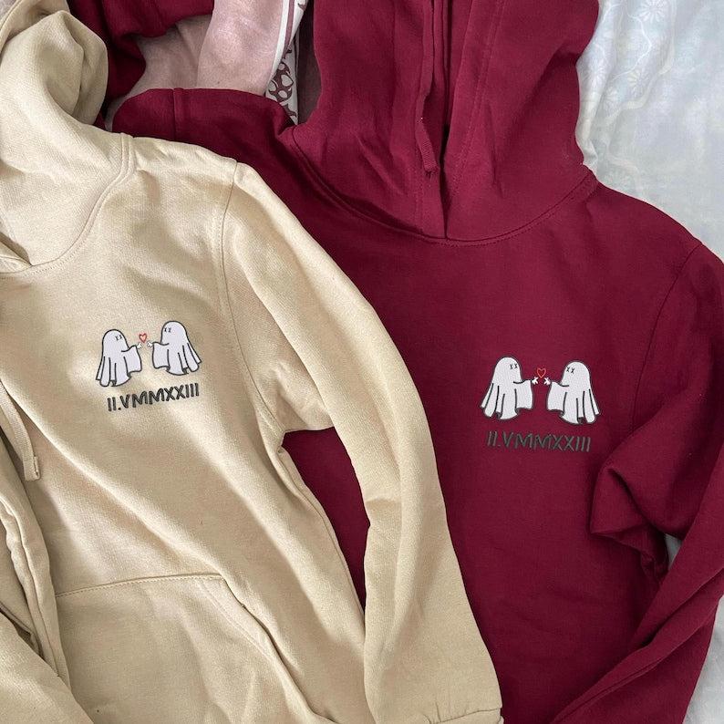 Personalized Ghost Couple Embroidered Hoodie Matching Halloween Hoodie with Custom Roman Numerals, Gift for Boyfriend or Girlfriend il_794xN.6976066626_8ky4.jpg