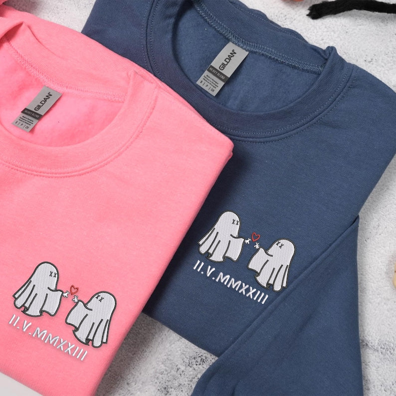 Personalized Ghost Couple Embroidered Hoodie Matching Halloween Hoodie with Custom Roman Numerals, Gift for Boyfriend or Girlfriend il_794xN.6976066646_q2vp.jpg