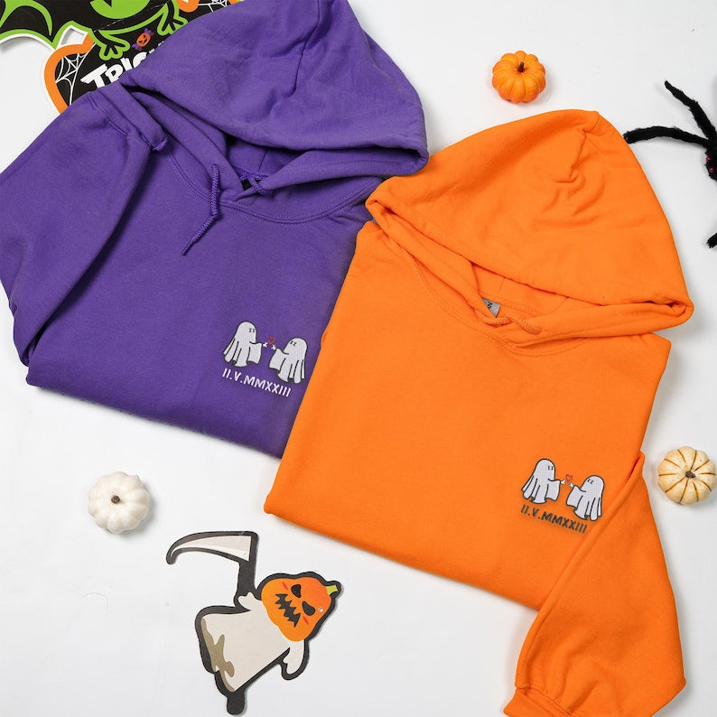 Personalized Ghost Couple Embroidered Hoodie Matching Halloween Hoodie with Custom Roman Numerals, Gift for Boyfriend or Girlfriend il_794xN.6976066648_nd0m.jpg