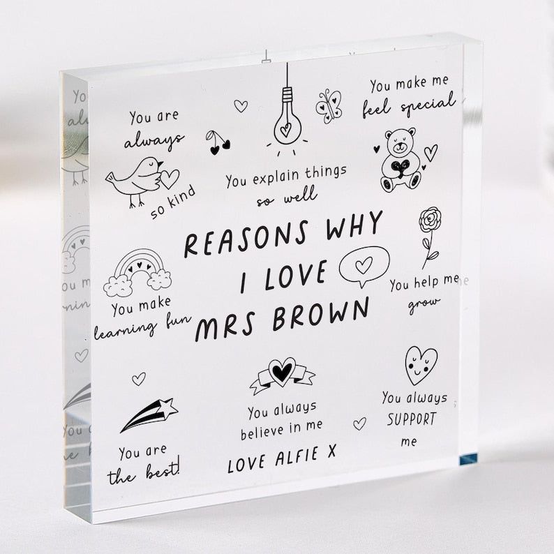 Gift for Teacher Personalised Teacher End of Term Gift Thank You Keepsake Plaque for Graduation Acrylic Plaque Teacher Appreciation