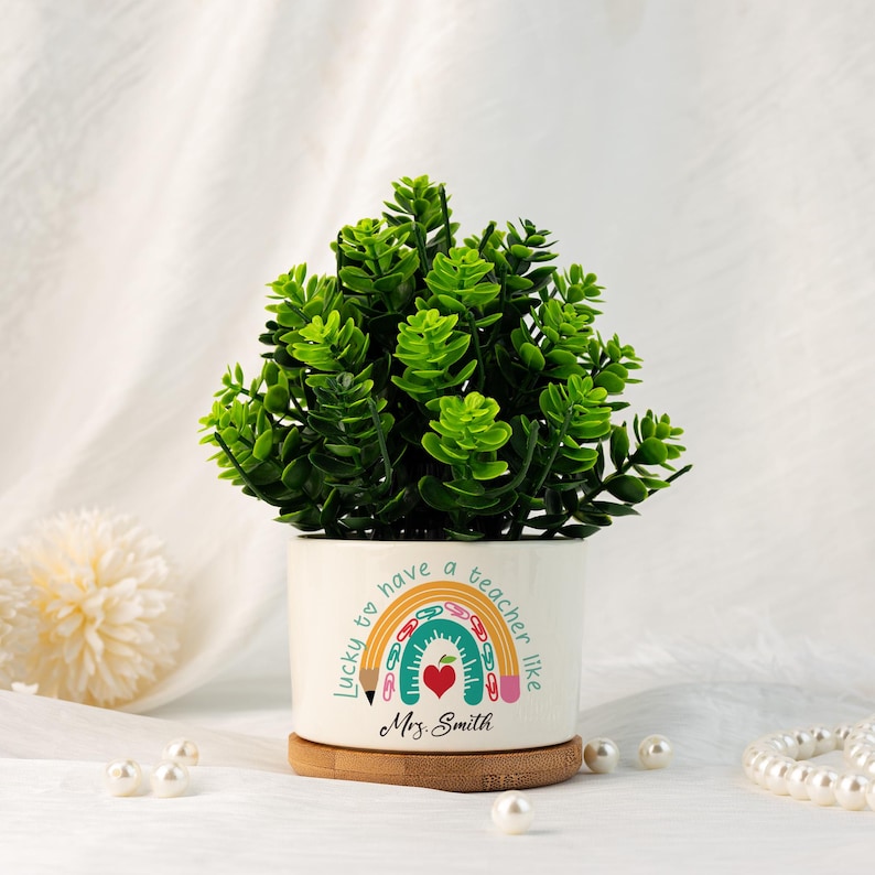 Thank You For Helping Me Grow Flower Pot, Custom Plant Pot for Teacher, Rainbow Ceramic Flower Planter Pot, Succulent Planter,Thank You Gift