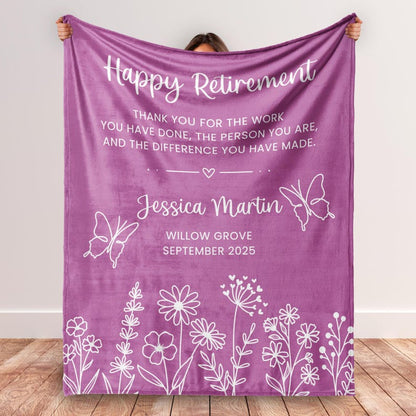 Personalized Retirement Blanket Gift for Her, Custom Retirement Gift for Boss or Coworker, Teacher Retirement, Nurse Retirement