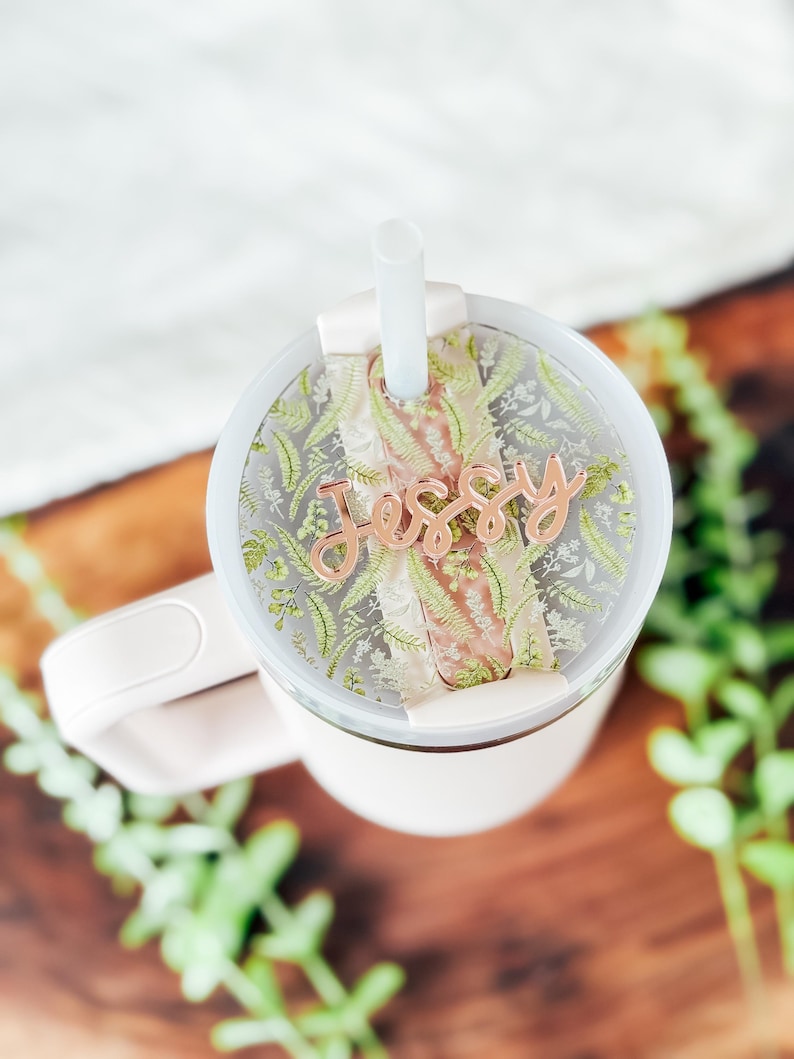 Pressed Flowers Stanley Tumbler Topper | Custom Stanley Tumbler Name Plate | Stanley Tumbler Topper Name Tag