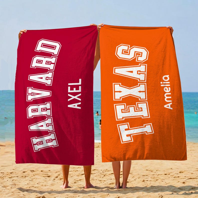 Personalized College Beach Towel, Custom Beach Towel, School Spirit Custom Name Towel, College Gift, College Graduation, Graduation Gift