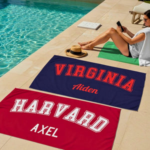 Personalized College Beach Towel, Custom Beach Towel, School Spirit Custom Name Towel, College Gift, College Graduation, Graduation Gift